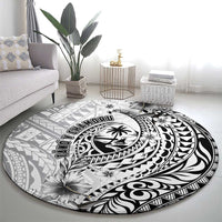 Guam-Land of the Chamorro Round Carpet Polynesian Tattoo Style Hibiscus and Plumeria Art LT03 - Polynesian Pride
