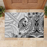 Guam-Land of the Chamorro Rubber Doormat Polynesian Tattoo Style Hibiscus and Plumeria Art LT03 Black - Polynesian Pride