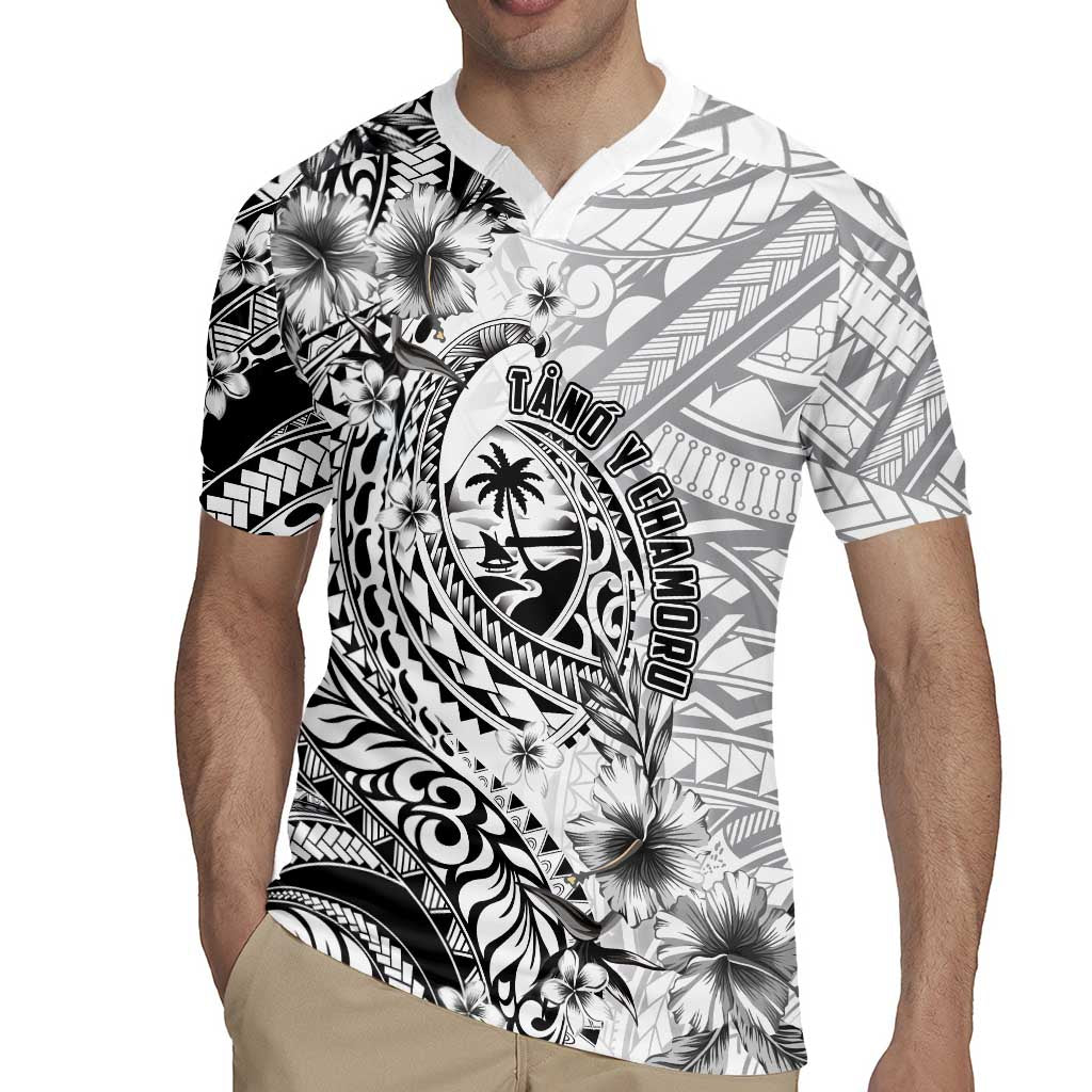 Guam-Land of the Chamorro Rugby Jersey Polynesian Tattoo Style Hibiscus and Plumeria Art LT03 - Polynesian Pride