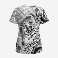 Guam-Land of the Chamorro Scrub Top Polynesian Tattoo Style Hibiscus and Plumeria Art LT03 - Polynesian Pride