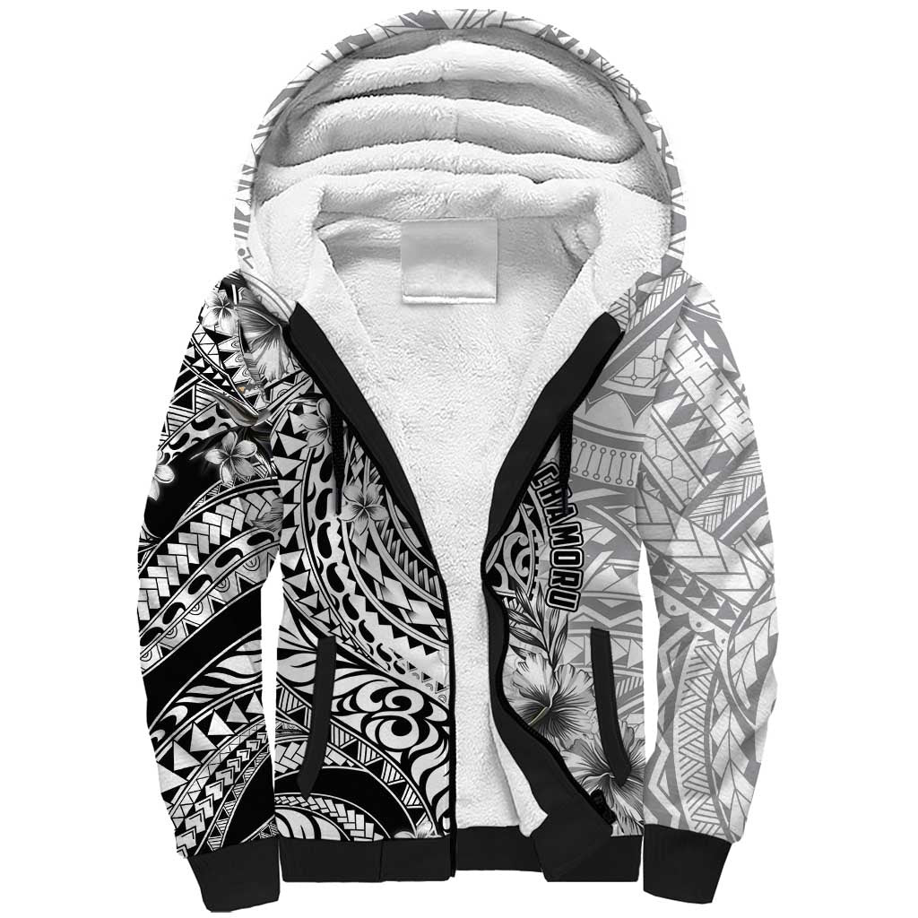 Guam-Land of the Chamorro Sherpa Hoodie Polynesian Tattoo Style Hibiscus and Plumeria Art LT03 Unisex Black - Polynesian Pride
