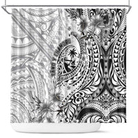 Guam-Land of the Chamorro Shower Curtain Polynesian Tattoo Style Hibiscus and Plumeria Art LT03 Black - Polynesian Pride