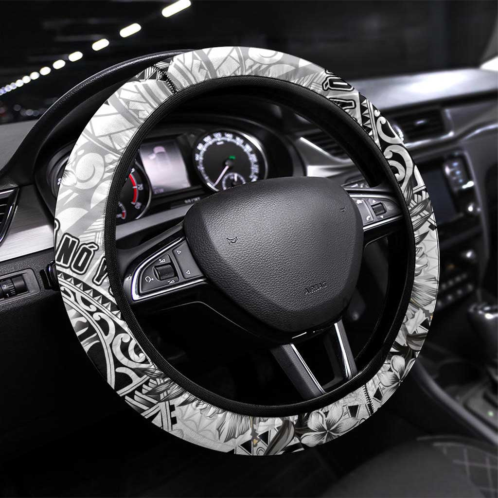 Guam-Land of the Chamorro Steering Wheel Cover Polynesian Tattoo Style Hibiscus and Plumeria Art LT03 Universal Fit Black - Polynesian Pride
