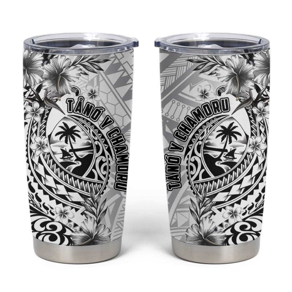 Guam-Land of the Chamorro Tumbler Cup Polynesian Tattoo Style Hibiscus and Plumeria Art LT03 Black - Polynesian Pride