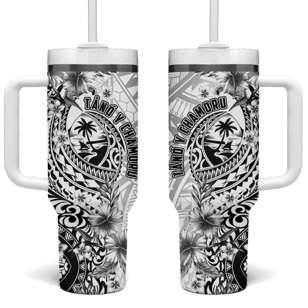 Guam-Land of the Chamorro Tumbler With Handle Polynesian Tattoo Style Hibiscus and Plumeria Art LT03 One Size: 40 oz Black - Polynesian Pride