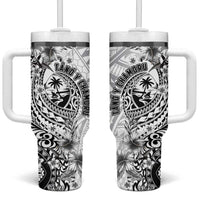 Guam-Land of the Chamorro Tumbler With Handle Polynesian Tattoo Style Hibiscus and Plumeria Art LT03 One Size: 40 oz Black - Polynesian Pride