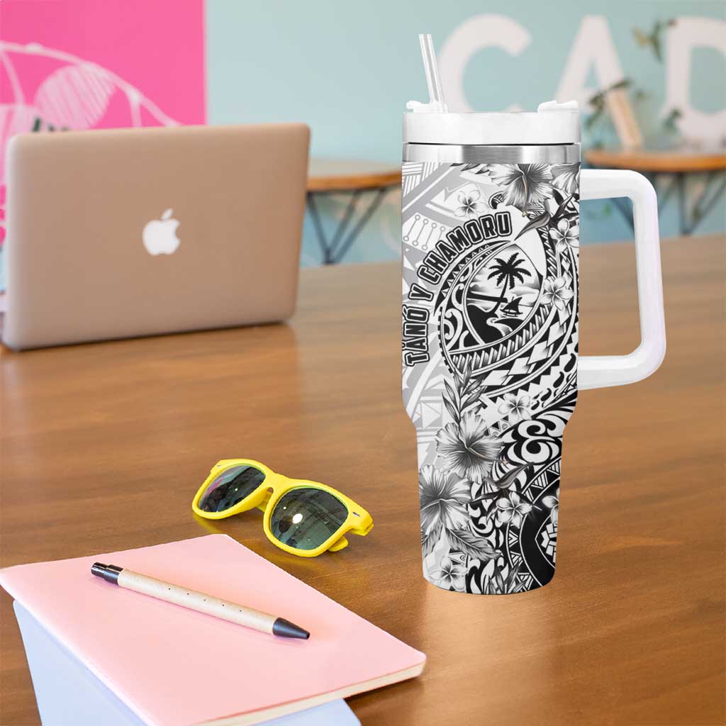 Guam-Land of the Chamorro Tumbler With Handle Polynesian Tattoo Style Hibiscus and Plumeria Art LT03 - Polynesian Pride