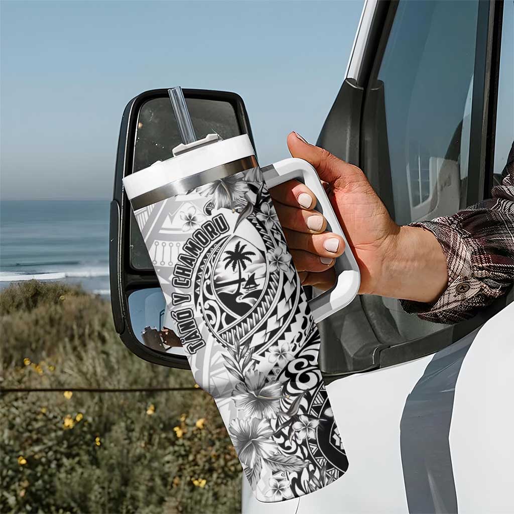 Guam-Land of the Chamorro Tumbler With Handle Polynesian Tattoo Style Hibiscus and Plumeria Art LT03 - Polynesian Pride
