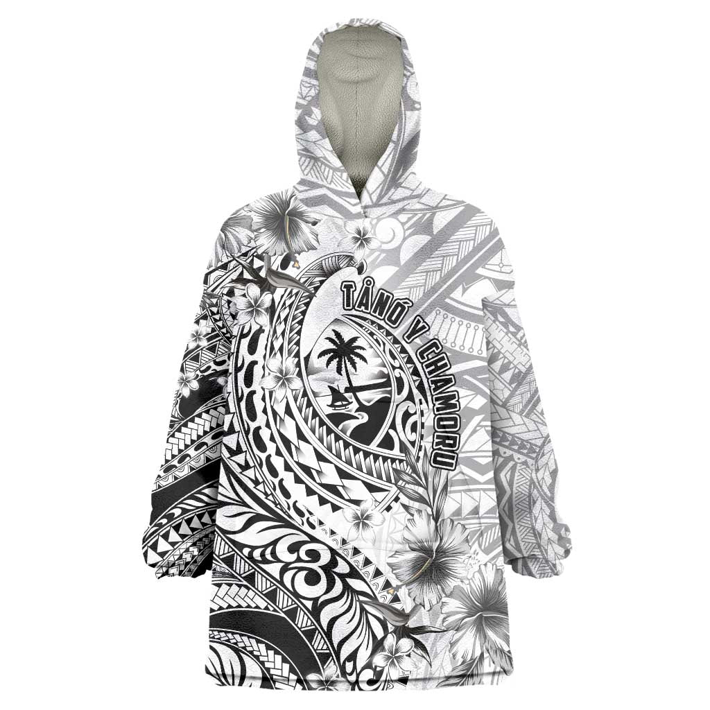 Guam-Land of the Chamorro Wearable Blanket Hoodie Polynesian Tattoo Style Hibiscus and Plumeria Art LT03 One Size Black - Polynesian Pride