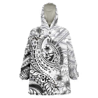Guam-Land of the Chamorro Wearable Blanket Hoodie Polynesian Tattoo Style Hibiscus and Plumeria Art LT03 One Size Black - Polynesian Pride