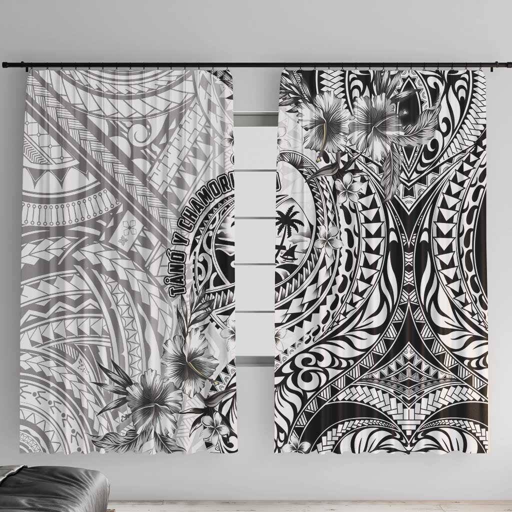 Guam-Land of the Chamorro Window Curtain Polynesian Tattoo Style Hibiscus and Plumeria Art LT03 With Hooks Black - Polynesian Pride