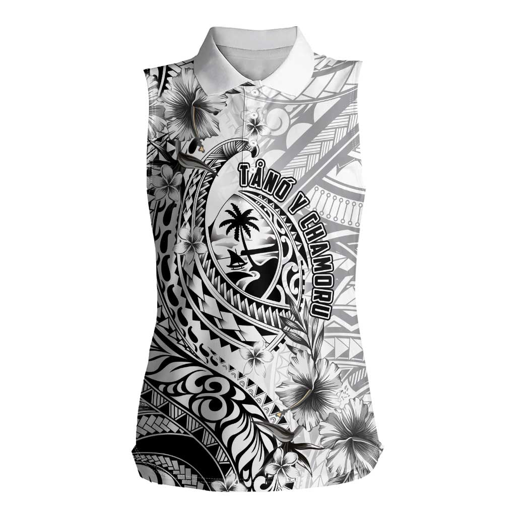 Guam-Land of the Chamorro Women Sleeveless Polo Shirt Polynesian Tattoo Style Hibiscus and Plumeria Art LT03 Female Black - Polynesian Pride