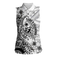 Guam-Land of the Chamorro Women Sleeveless Polo Shirt Polynesian Tattoo Style Hibiscus and Plumeria Art LT03 Female Black - Polynesian Pride