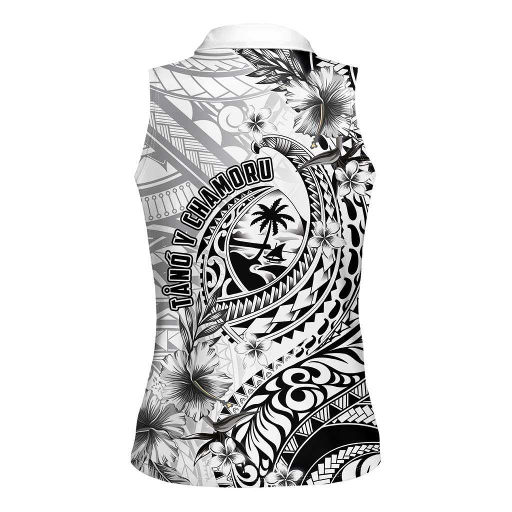 Guam-Land of the Chamorro Women Sleeveless Polo Shirt Polynesian Tattoo Style Hibiscus and Plumeria Art LT03 - Polynesian Pride