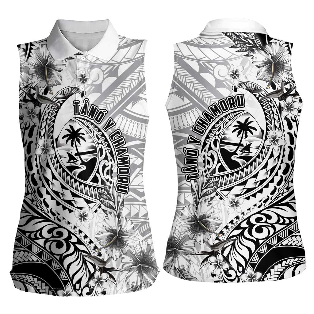 Guam-Land of the Chamorro Women Sleeveless Polo Shirt Polynesian Tattoo Style Hibiscus and Plumeria Art LT03 - Polynesian Pride