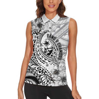 Guam-Land of the Chamorro Women Sleeveless Polo Shirt Polynesian Tattoo Style Hibiscus and Plumeria Art LT03 - Polynesian Pride