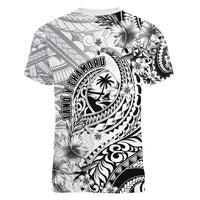 Guam-Land of the Chamorro Women V-Neck T-Shirt Polynesian Tattoo Style Hibiscus and Plumeria Art LT03 - Polynesian Pride