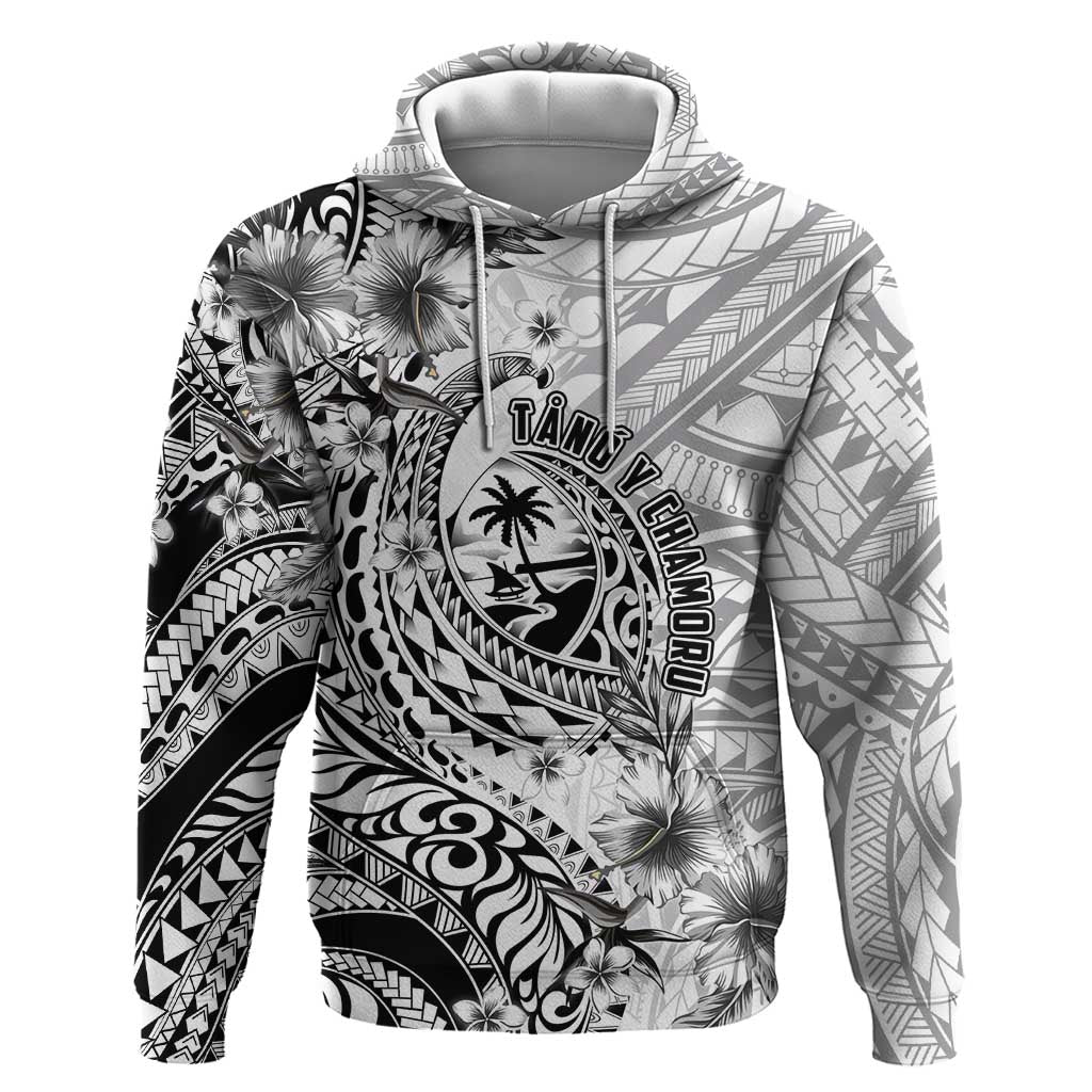 Guam-Land of the Chamorro Zip Hoodie Polynesian Tattoo Style Hibiscus and Plumeria Art LT03 Pullover Hoodie Black - Polynesian Pride