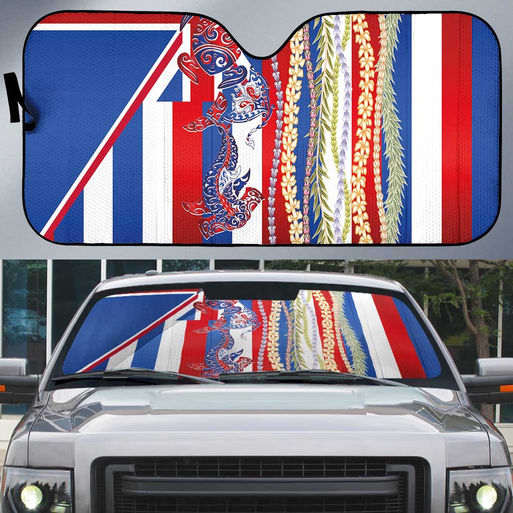 Hawaiian Sea Animals Auto Sun Shade with Lei and Flag Style