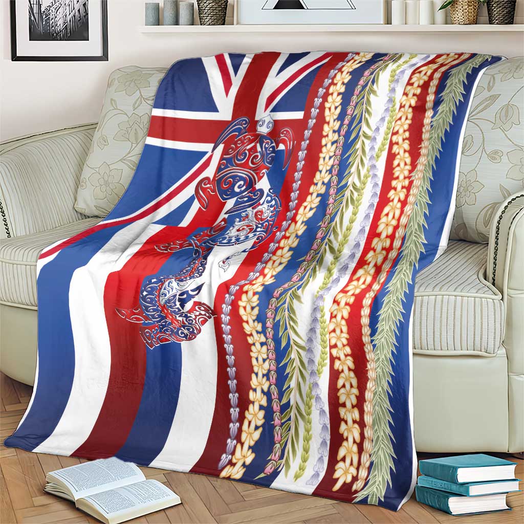 Hawaiian Sea Animals Blanket with Lei and Flag Style