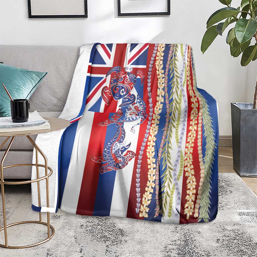 Hawaiian Sea Animals Blanket with Lei and Flag Style