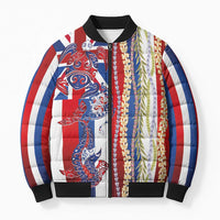Hawaiian Sea Animals Bomber Puffer Jacket with Lei and Flag Style