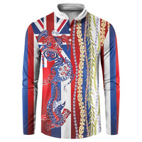 Hawaiian Sea Animals Button Sweatshirt with Lei and Flag Style