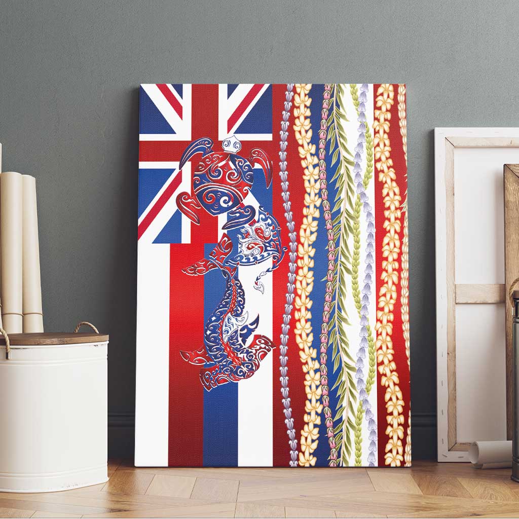 Hawaiian Sea Animals Canvas Wall Art with Lei and Flag Style