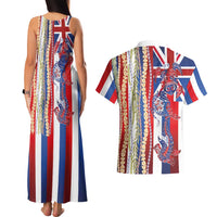 Hawaiian Sea Animals Couples Matching Tank Maxi Dress and Hawaiian Shirt with Lei and Flag Style LT03 - Polynesian Pride