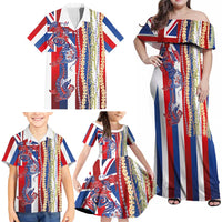 Hawaiian Sea Animals Family Matching Off Shoulder Maxi Dress and Hawaiian Shirt with Lei and Flag Style LT03 - Polynesian Pride