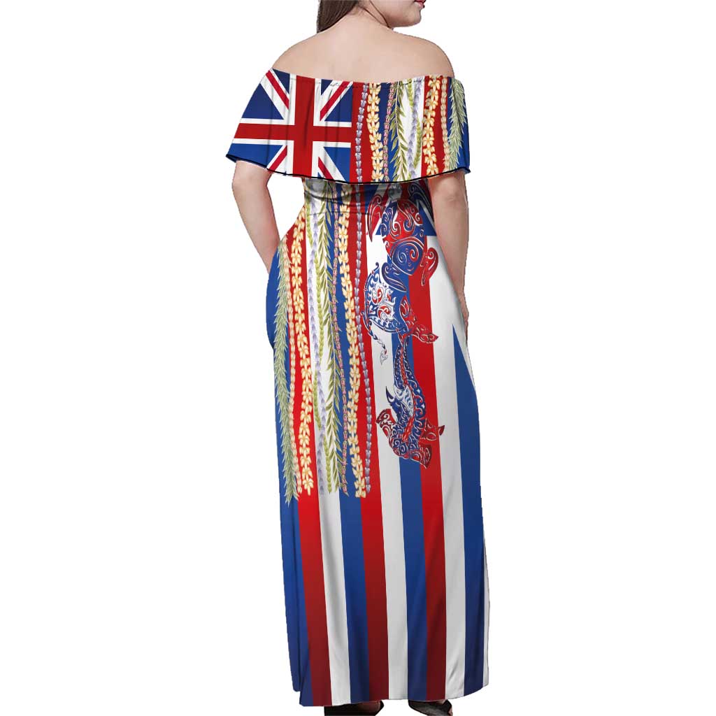 Hawaiian Sea Animals Family Matching Off Shoulder Maxi Dress and Hawaiian Shirt with Lei and Flag Style LT03 - Polynesian Pride