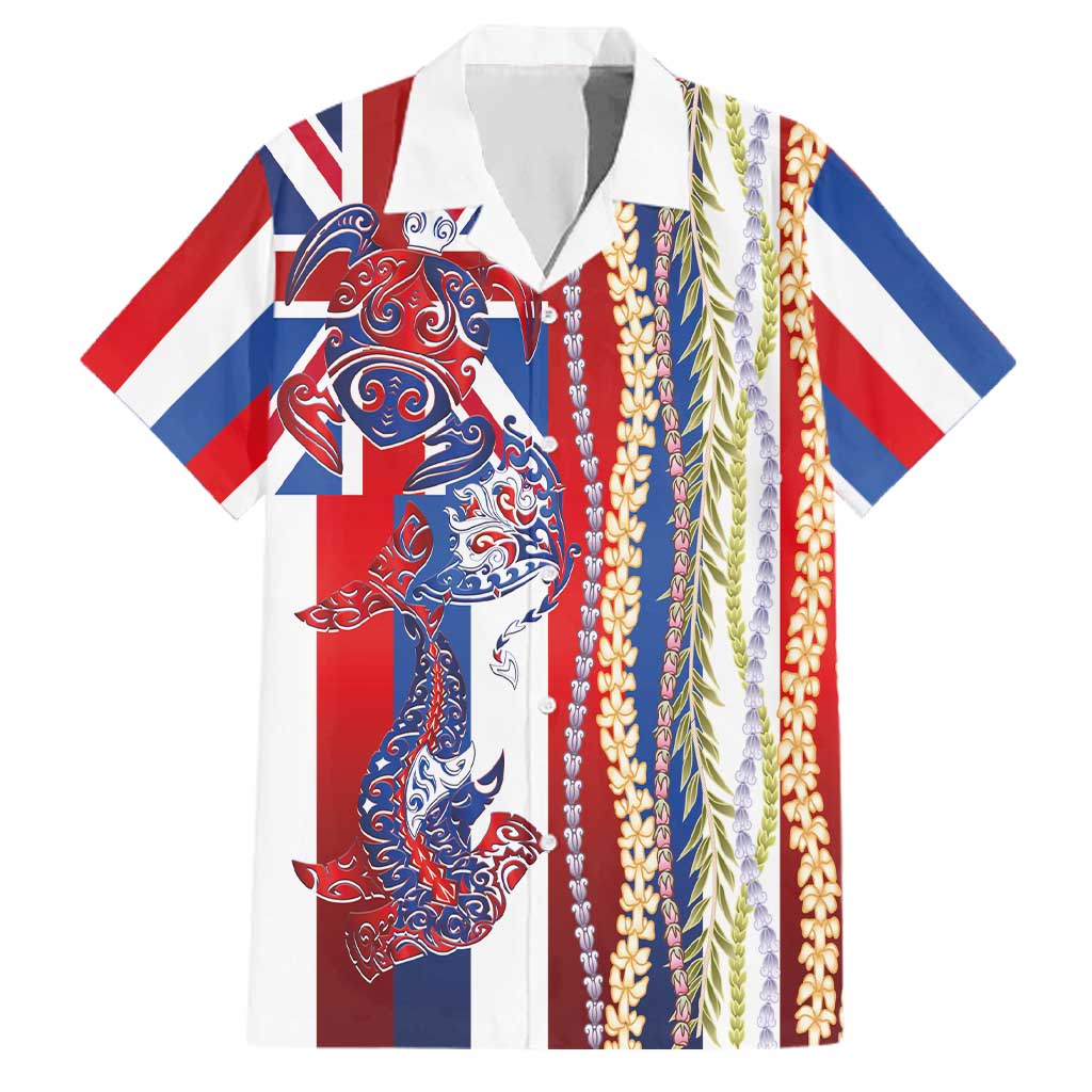 Hawaiian Sea Animals Family Matching Off Shoulder Short Dress and Hawaiian Shirt with Lei and Flag Style LT03 Dad's Shirt - Short Sleeve Multicolor - Polynesian Pride