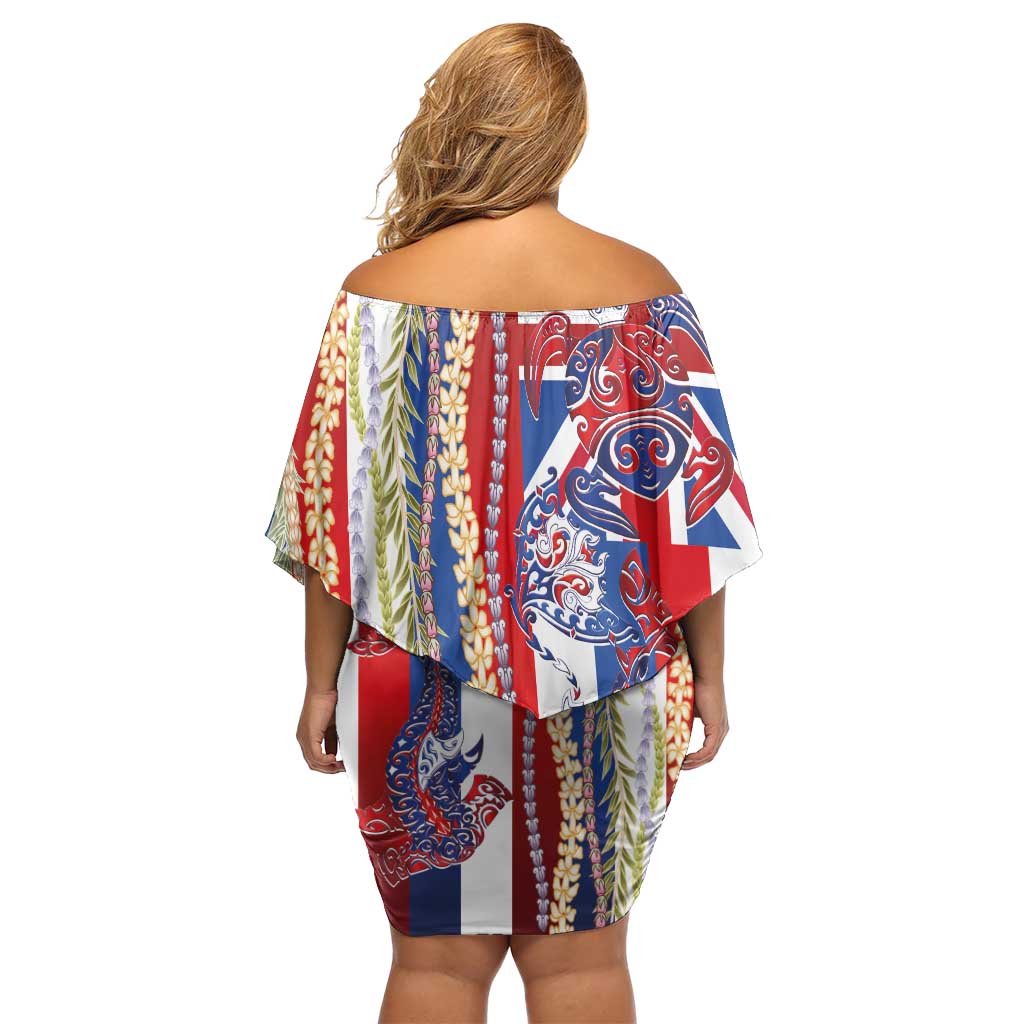 Hawaiian Sea Animals Family Matching Off Shoulder Short Dress and Hawaiian Shirt with Lei and Flag Style LT03 - Polynesian Pride