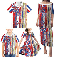 Hawaiian Sea Animals Family Matching Puletasi and Hawaiian Shirt with Lei and Flag Style LT03 - Polynesian Pride
