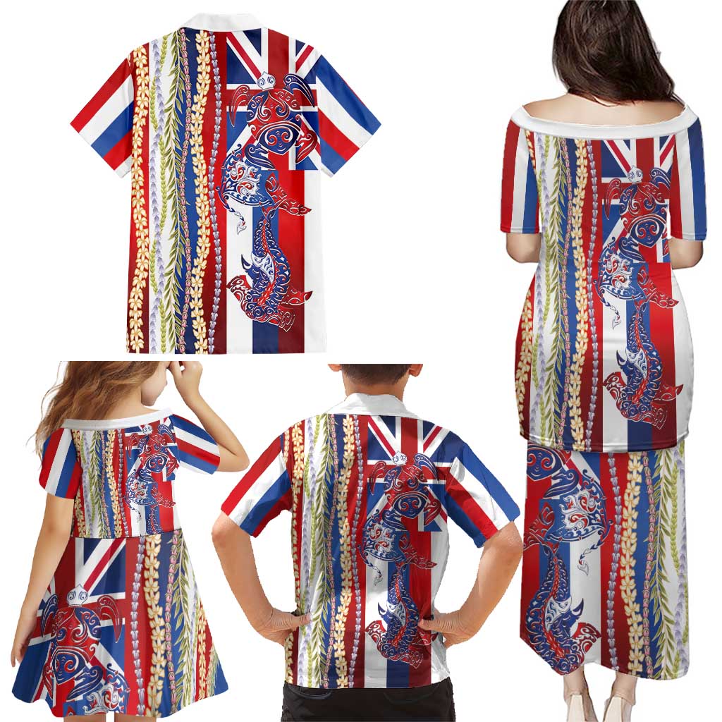 Hawaiian Sea Animals Family Matching Puletasi and Hawaiian Shirt with Lei and Flag Style LT03 - Polynesian Pride