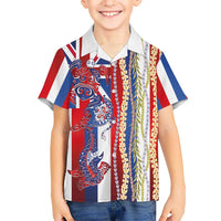 Hawaiian Sea Animals Family Matching Short Sleeve Bodycon Dress and Hawaiian Shirt with Lei and Flag Style LT03 Son's Shirt Multicolor - Polynesian Pride