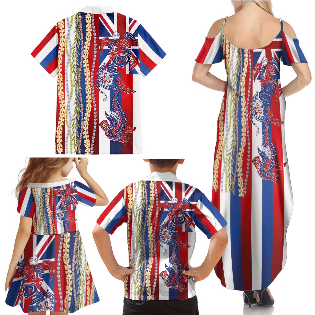 Hawaiian Sea Animals Family Matching Summer Maxi Dress and Hawaiian Shirt with Lei and Flag Style LT03 - Polynesian Pride