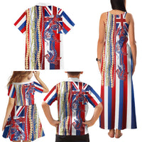 Hawaiian Sea Animals Family Matching Tank Maxi Dress and Hawaiian Shirt with Lei and Flag Style LT03 - Polynesian Pride