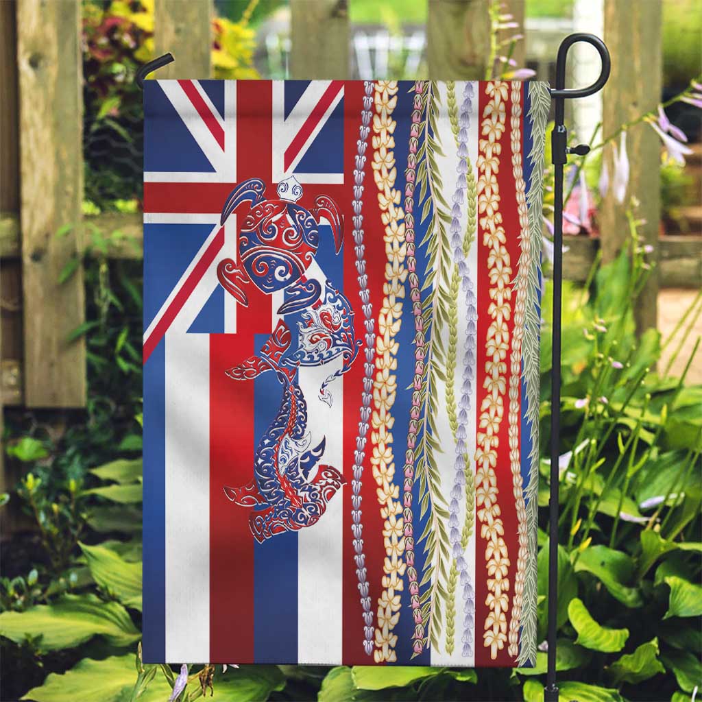 Hawaiian Sea Animals Garden Flag with Lei and Flag Style