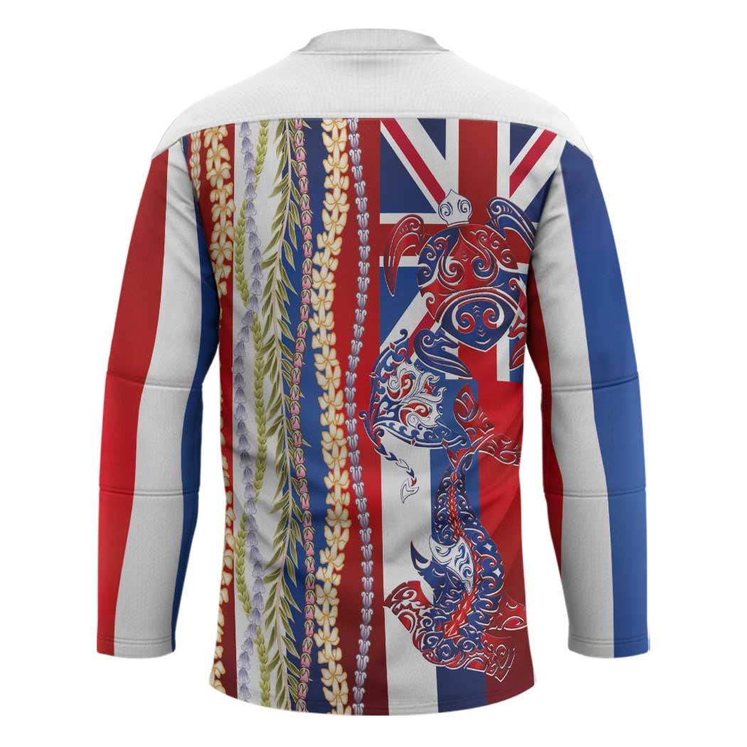 Hawaiian Sea Animals Hockey Jersey with Lei and Flag Style LT03 - Polynesian Pride