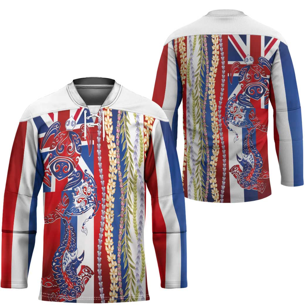 Hawaiian Sea Animals Hockey Jersey with Lei and Flag Style LT03 - Polynesian Pride