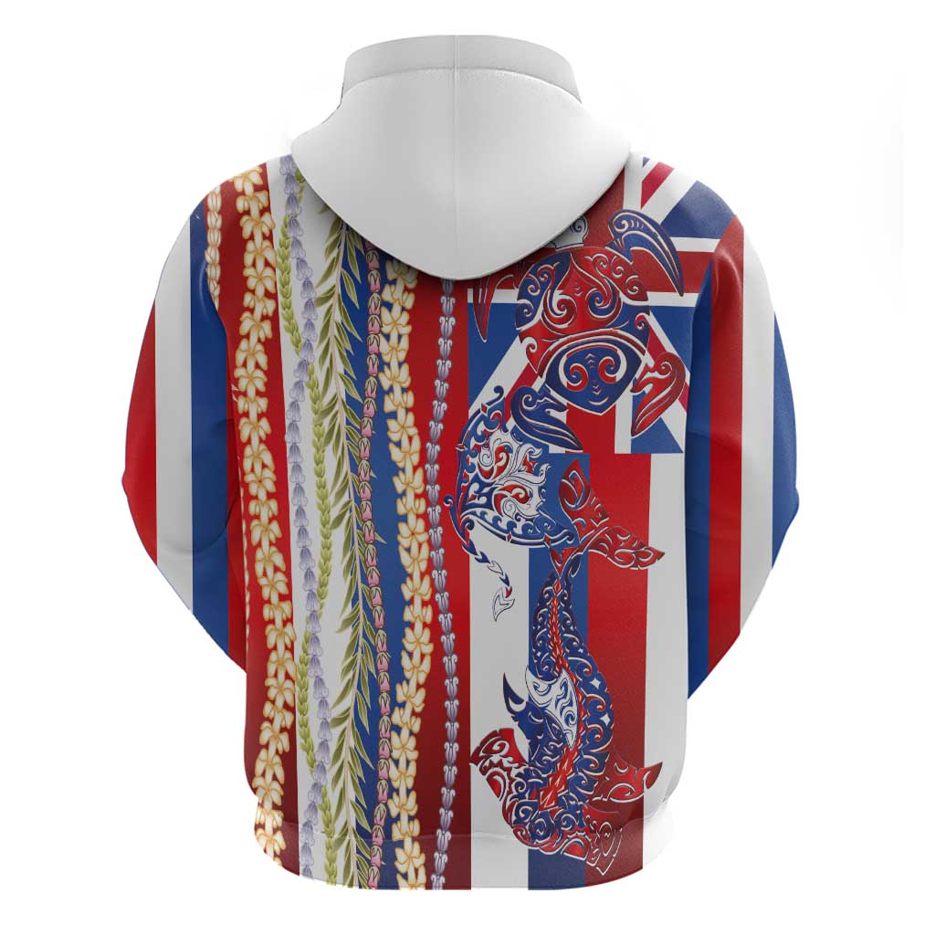 Hawaiian Sea Animals Hoodie with Lei and Flag Style