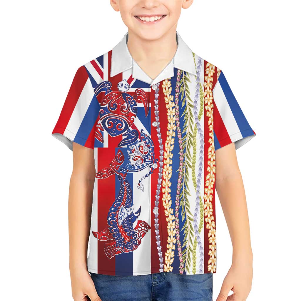 Hawaiian Sea Animals Kid Hawaiian Shirt with Lei and Flag Style LT03 Kid Multicolor - Polynesian Pride