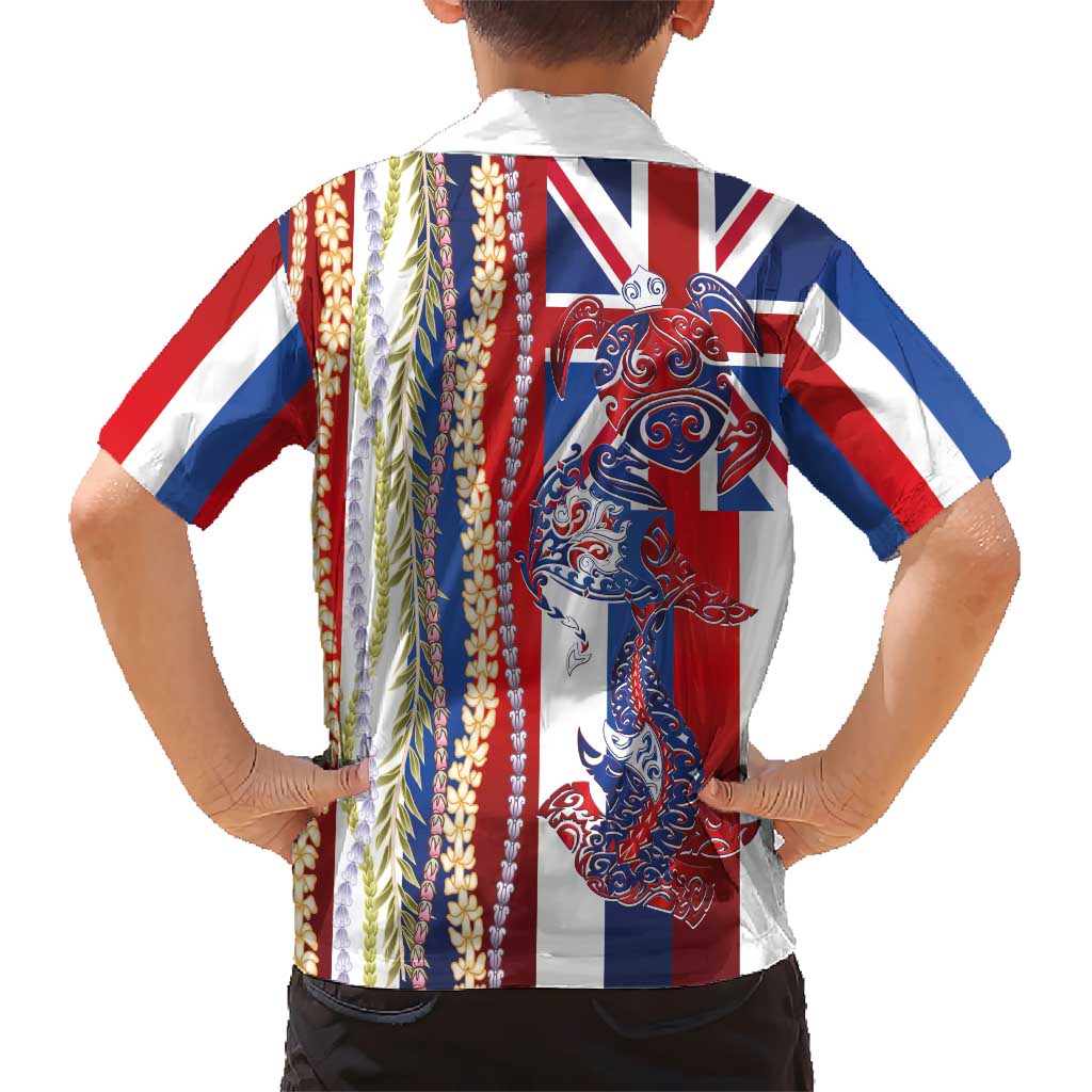 Hawaiian Sea Animals Kid Hawaiian Shirt with Lei and Flag Style
