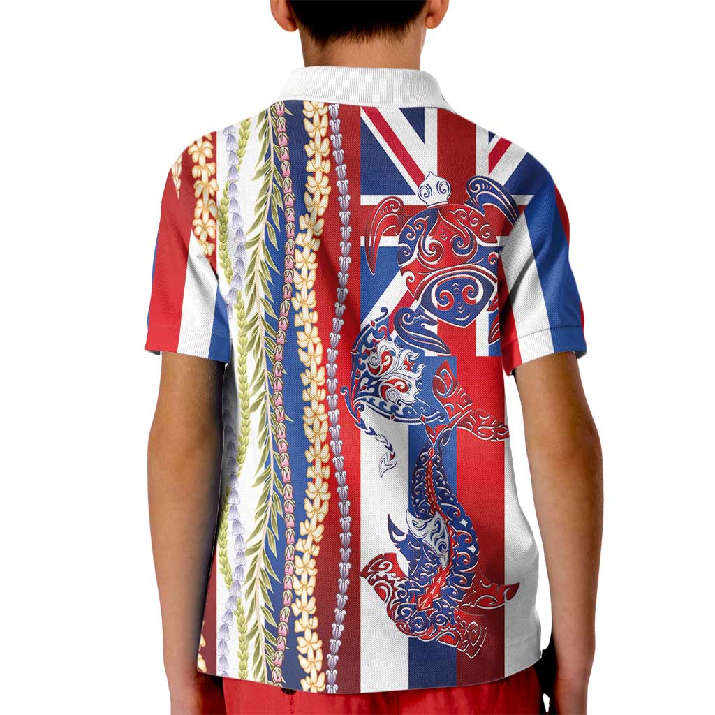 Hawaiian Sea Animals Kid Polo Shirt with Lei and Flag Style