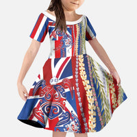 Hawaiian Sea Animals Kid Short Sleeve Dress with Lei and Flag Style