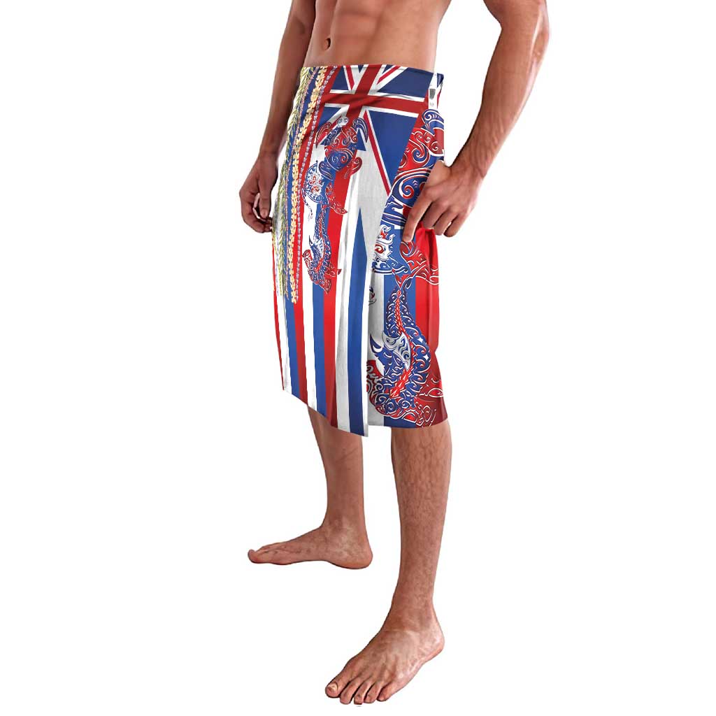 Hawaiian Sea Animals Lavalava with Lei and Flag Style