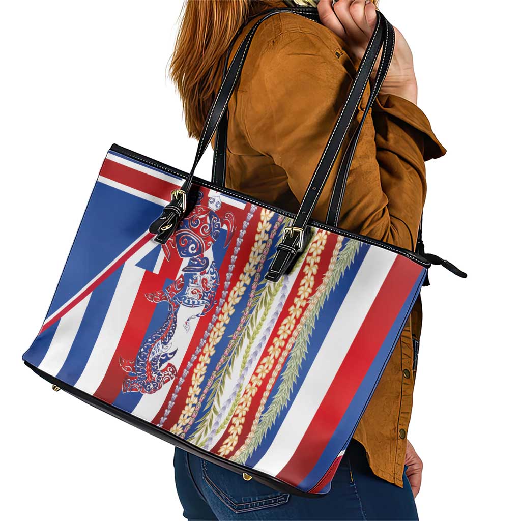 Hawaiian Sea Animals Leather Tote Bag with Lei and Flag Style