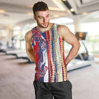 Hawaiian Sea Animals Men Tank Top with Lei and Flag Style