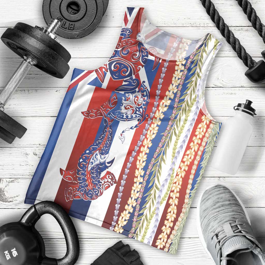Hawaiian Sea Animals Men Tank Top with Lei and Flag Style